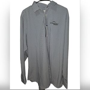 Mizzen+Main Shirt Men XXL White Navy Grid Plaid Embroidered Standard Fit Stretch